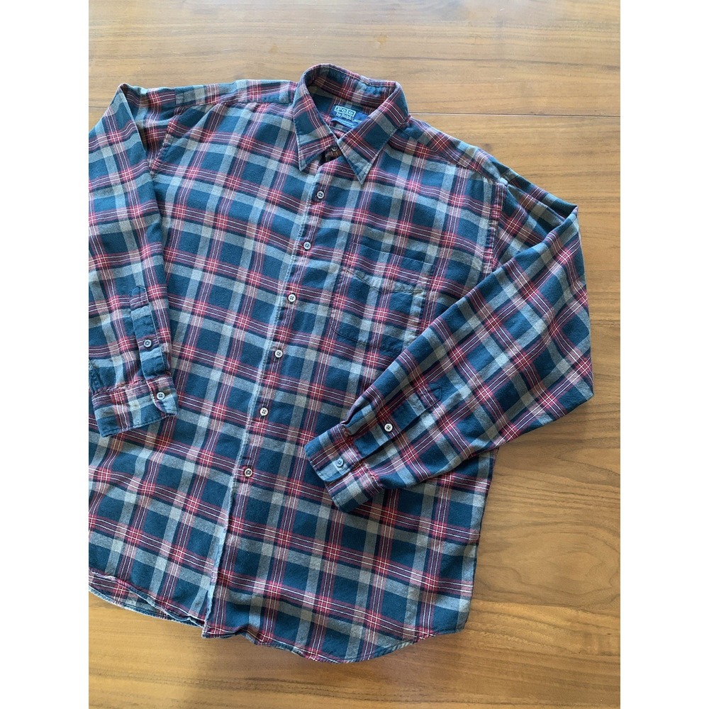 Vintage Polo Ralph Lauren Hammond Shirt Sz XL Wool Cotton Red Gray Plaid Flannel